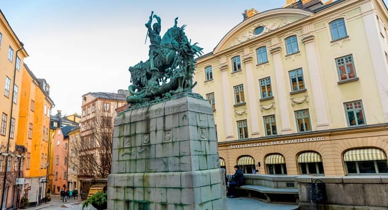 The statue of St. George and the Dragon in old town of Stockholm